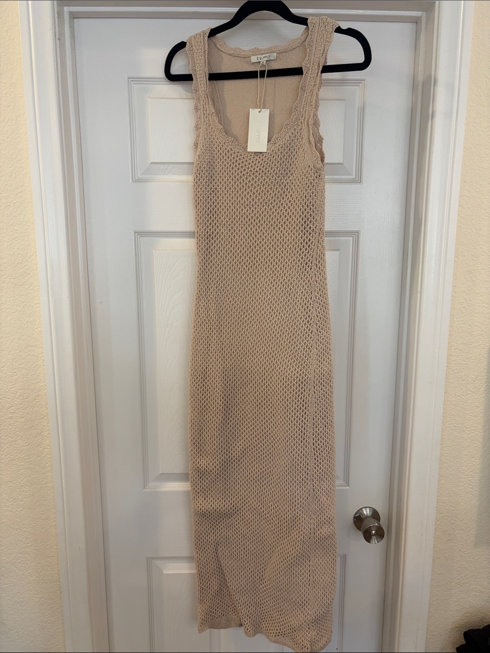 Z Supply Beige Open-Knit Sleeveless Maxi Dress
